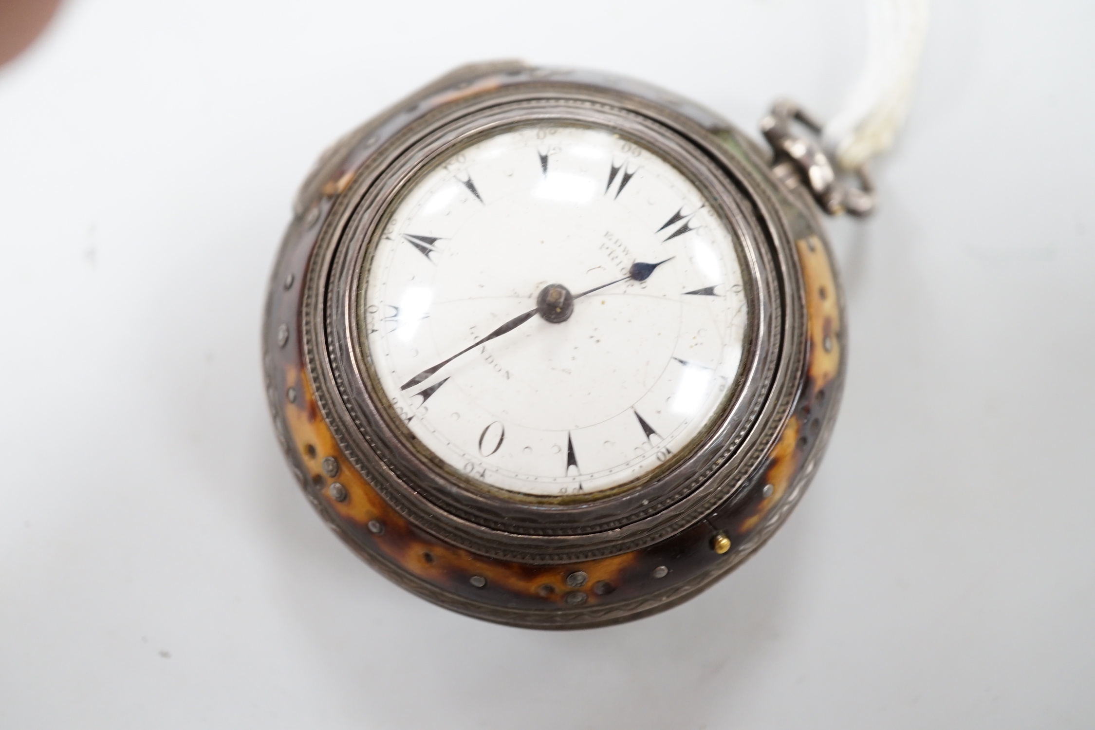 A Victorian tortoiseshell mounted triple case keywind verge pocket watch, by Edward Prior of London, for the Turkish market, case diameter 54mm.